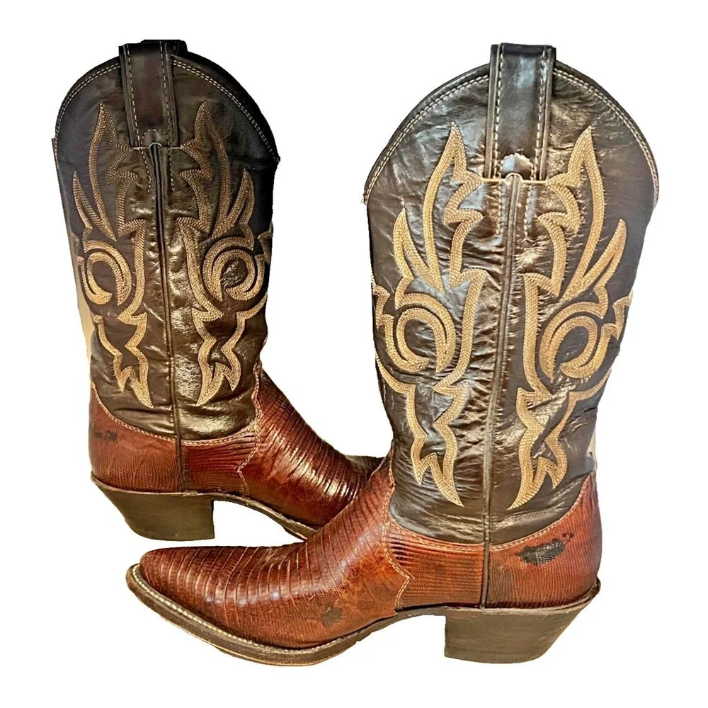 Vtg JUSTIN Cowgirl Boots Teju Lizard Leather Size 6.5B Western Rodeo USA #L4711